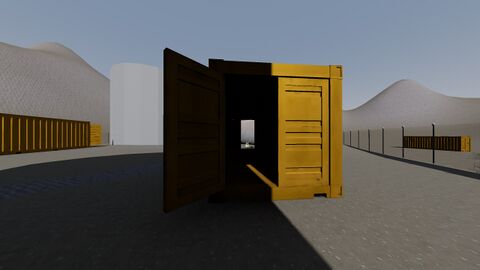 A shipping container with its door open