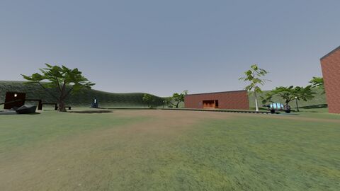 Looking across the grounds toward the Training Hall
