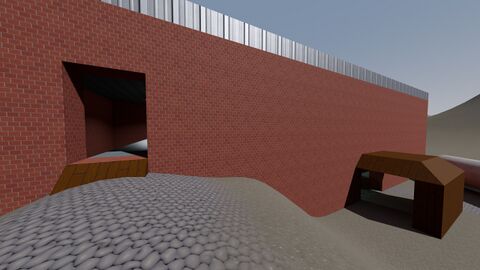 The warehouse from outside, showing both entrances